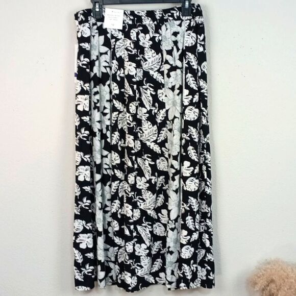 Intro Women's. Black & White Maxi A-Line floral skirt beaded tassels sz 12 boho - Picture 6 of 10